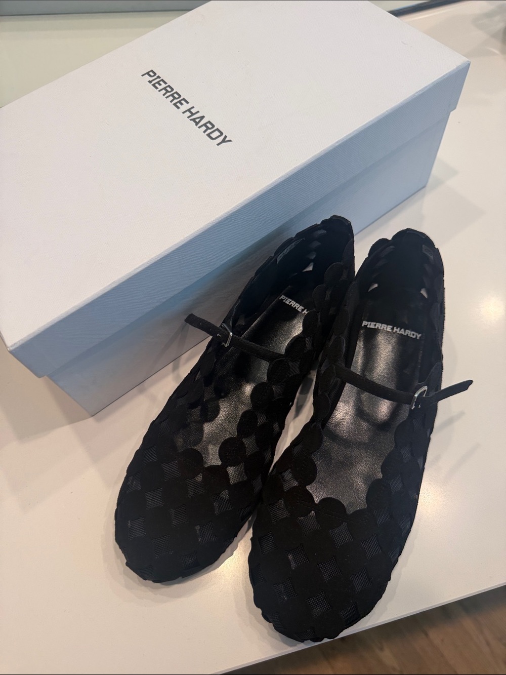Pierre Hardy Black Woven Mary-Jane Flats with Strap